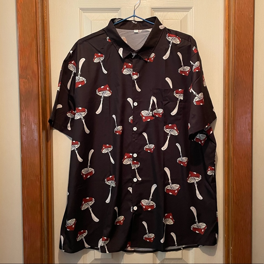 Men’s Mushroom Print Button Up Shirt - Size XXL